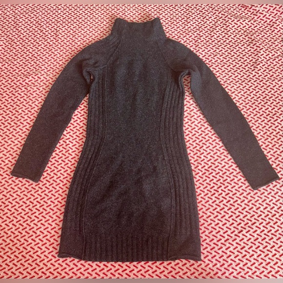 Autumn Cashmere Gray/Black 100% cashmere ribbed funnel neck turtleneck dress XS - Picture 2 of 11